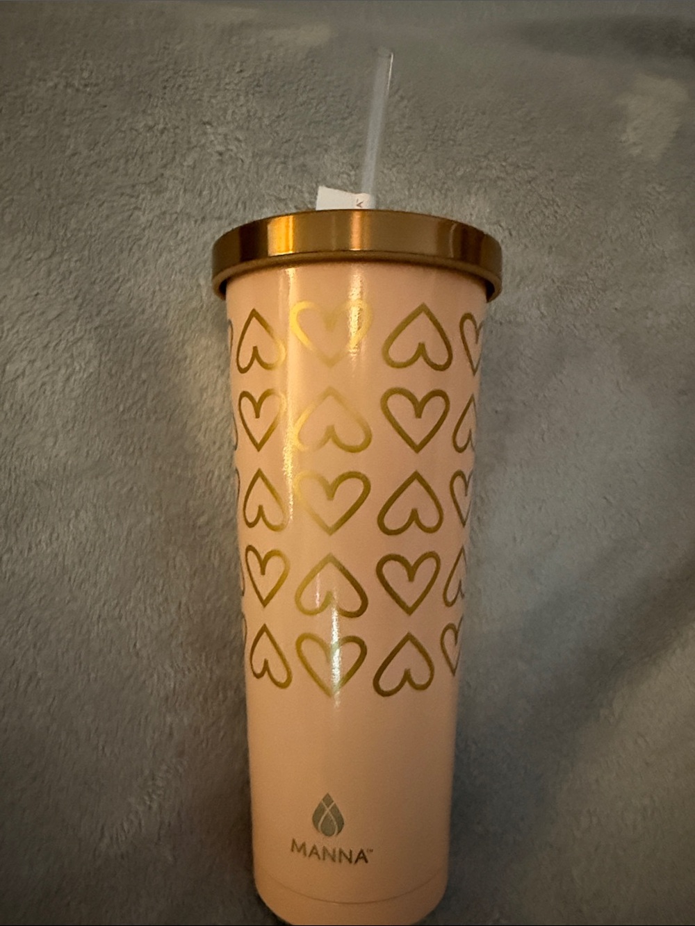 Manna Blush Pink Tumbler with Gold Heart Pattern